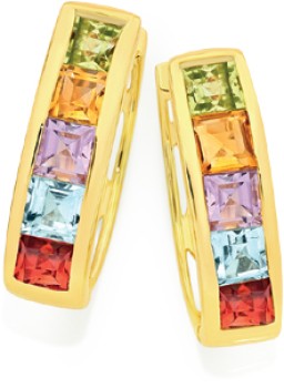 9ct+Gold+and+Gemstone+Huggie+Earrings