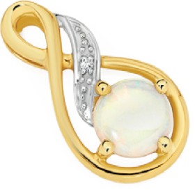 9ct+Gold+White+Opal+and+Diamond+Pendant