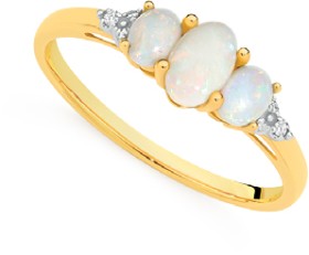 9ct+Gold+White+Opal+%26amp%3B+Diamond+Trilogy+Ring