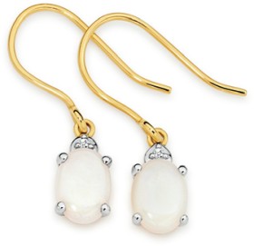 9ct-Gold-White-Opal-and-Diamond-Earrings on sale