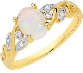 9ct+Gold+White+Opal+and+Diamond+Ring