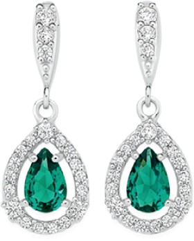Sterling+Silver+Pear+Cubic+Zirconia+Cluster+Drop+Earrings
