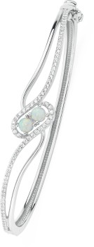 Sterling-Silver-Man-Made-Opal-Cubic-Zirconia-Swirl-62x55mm-Oval-Hinge-Bangle on sale