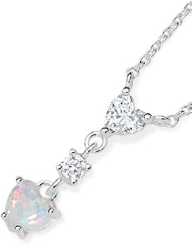 Sterling+Silver+Heart+Man-Made+Opal+%26amp%3B+Cubic+Zirconia+45cm+Necklet