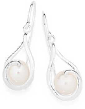 Sterling+Silver+Pearl+Swirl+Drop+Hook+Earrings