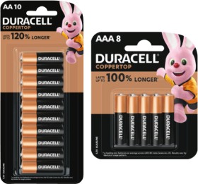 Duracell-Batteries-AA-10-Pack-or-AAA-8-Pack on sale