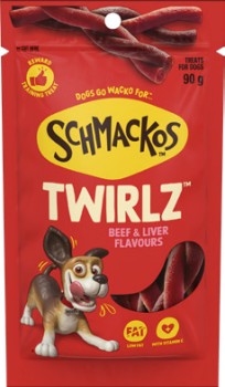 NEW+Schmackos+Twirlz+Beef+%26amp%3B+Liver+Flavours+Dog+Treats+90g