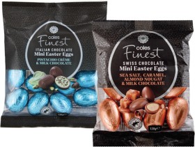 Coles-Finest-Pistachio-Creme-or-Sea-Salt-Caramel-and-Almond-Nougat-Mini-Chocolate-Easter-Eggs-120g on sale