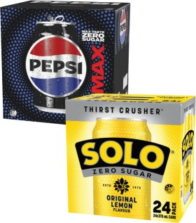 Pepsi+Max+or+Solo+Zero+Sugar+Soft+Drink+24x375mL