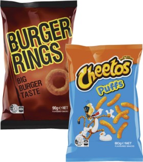 Twisties-Burger-Rings-or-Cheetos-Snacks-65g-90g on sale