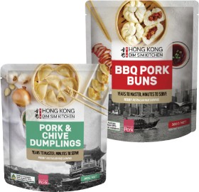 Hong-Kong-Dim-Sim-Kitchen-Pork-Chive-Dumplings-or-BBQ-Pork-Buns-300g on sale