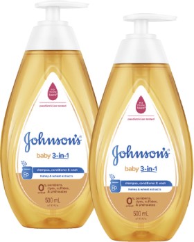 Johnsons-Baby-3-in-1-Shampoo-Conditioner-Wash-500mL on sale