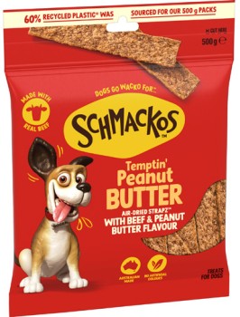 NEW+Schmackos+Strapz+Peanut+Butter+Dog+Treats+500g