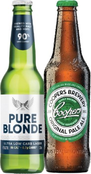 Pure-Blonde-Ultra-Low-Carb-Lager-Stubbies-330mL-or-Coopers-Pale-Ale-Stubbies-375mL-24-Pack on sale