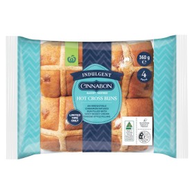 Woolworths-Indulgent-Cinnabon-Filled-Hot-Cross-Buns-Pk-4 on sale