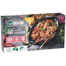 Woolworths-COOK-Slow-Cooked-Mild-Mexican-Pork-Shoulder-650g on sale