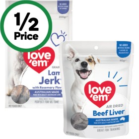 Love+%26rsquo%3BEm+Jerky+Dog+Treats+200g+or+Love+%26rsquo%3BEm+Beef+Liver+Dog+Treats+90g