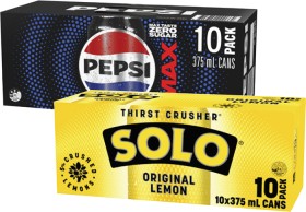 Pepsi-or-Solo-Soft-Drink-10x375mL on sale