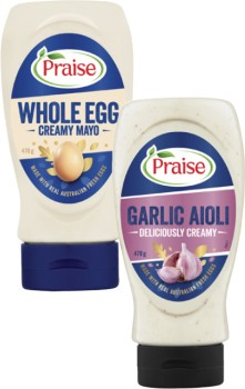 Praise-Squeeze-Mayonnaise-or-Aioli-470g-500g on sale