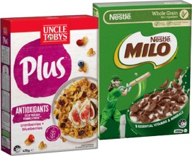 Uncle+Tobys+Plus+Cereal+410%E2%80%91435g+or+Nestl%26eacute%3B+Milo+330%E2%80%91350g+Selected+Varieties