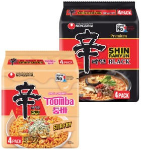 NEW-Nong-Shim-Premium-Shin-Ramyun-Black-or-Stir-Fry-Toomba-4-Pack on sale