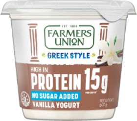 NEW-Farmers-Union-Greek-Style-No-Added-Sugar-Protein-Vanilla-Yoghurt-600g on sale
