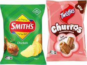 Smiths-Crinkle-Cut-Chips-150170g-or-Cinnamon-Churros-120g-Selected-Varieties on sale
