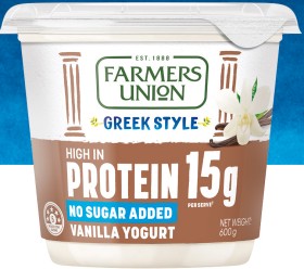 NEW+Farmers+Union+Greek+Style+No+Added+Sugar+Protein+Vanilla+Yoghurt+600g