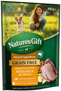 NEW-Natures-Gift-Grain-Free-Adult-Wet-Dog-Food-Homestyle-Stew-With-Duck-in-Jelly-100g on sale