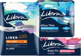 Libra+Liner+Dry+Long+30+Liners%2C+Ultra+Thin+Regular+14+Pads+or+Body+Fit+Super+16+Tampons