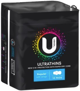U-by-Kotex-Ultrathins-Regular-Pads-With-Wings-14-Pack on sale