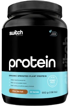 Switch-Nutrition-Organic-Plant-Protein-Choc-Sea-Salt-900g on sale