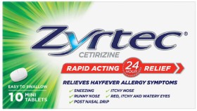 Zyrtec+Rapid+Acting+Hayfever+Allergy+Relief+Antihistamine+Mini+Tablets+10+Pack