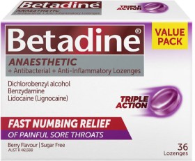 Betadine+Anaesthetic+Triple+Action+Sore+Throat+Lozenges+Berry+36+Pack