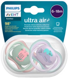Avent+Ultra+Air+Baby+Soothers+6-18+Months+2+Pack+Assorted+Colours