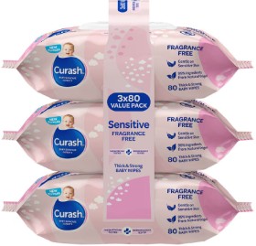 Curash+Baby+Wipes+Fragrance+Free+3+x+80+Pack