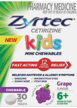 Zyrtec+Kids+Fast+Acting+Allergy+%26amp%3B+Hayfever+Relief+Grape+30+Chewable+Tablets