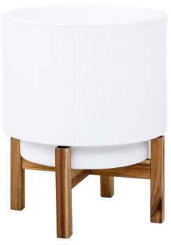 Lotus-43cm-x-34cm-Ceramic-Indoor-Pot-with-Stand-in-White on sale
