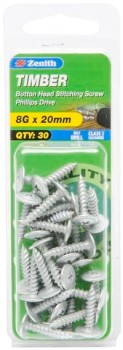 Zenith+8G+x+20mm+Galvanised+Button+Head+Stitching+Timber+Screws+Pack+of+30