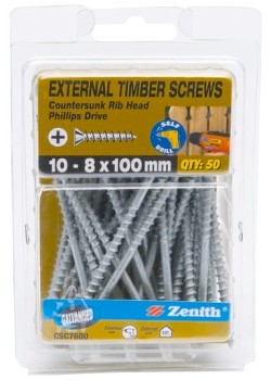 Zenith-10-8-x-100mm-Galvanised-Countersunk-Rib-Head-Timber-Screws-Pack-of-50 on sale
