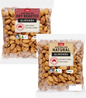 Coles+Dry+Roasted%2C+Natural%2C+Roasted+%26amp%3B+Salted+or+Smoked+Almonds+400g+Pack