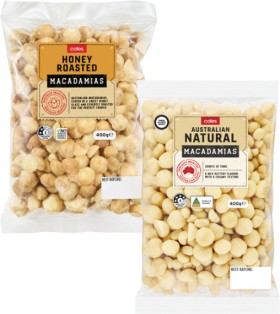 Coles-Honey-Natural-or-Roasted-Salted-Macadamias-400g-Pack on sale