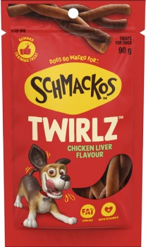 NEW-Schmackos-Twirlz-Chicken-Liver-Dog-Treats-90g on sale