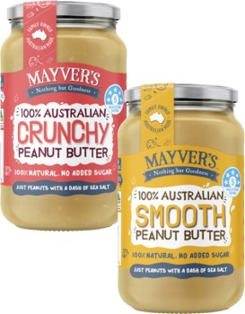 Mayvers-Smooth-or-Crunchy-Peanut-Butter-375g on sale