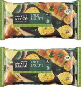 Coles-Kitchen-Garlic-Baguette-Twin-Pack-450g on sale