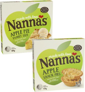 Nannas-Apple-Snack-Pies-4-Pack-450g-or-Family-Size-Apple-Pie-600g on sale