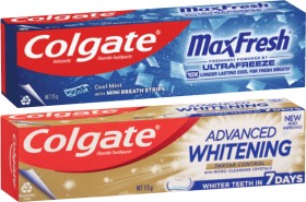 Colgate-Advanced-Whitening-Tartar-or-Max-Fresh-Toothpaste-115g on sale