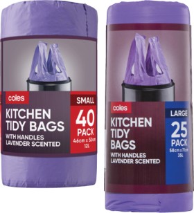 Coles-Kitchen-Tidy-Bags-Lavender-Small-40-Pack-or-Large-25-Pack on sale