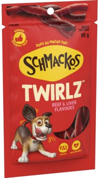 NEW+Schmackos+Twirlz+Beef+%26amp%3B+Liver+Flavours+Dog+Treats+90g