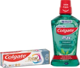 Colgate+Plax+Mouthwash+500mL%2C+Total+Premium+Toothpaste+115g+or+Advanced+Whitening+200g+Selected+Varieties